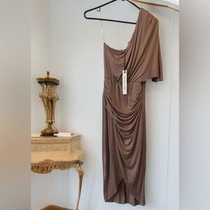 🆕Mustard Seed One Shoulder Draped Jersey Dress Women’s Size Small In Mocha NWT